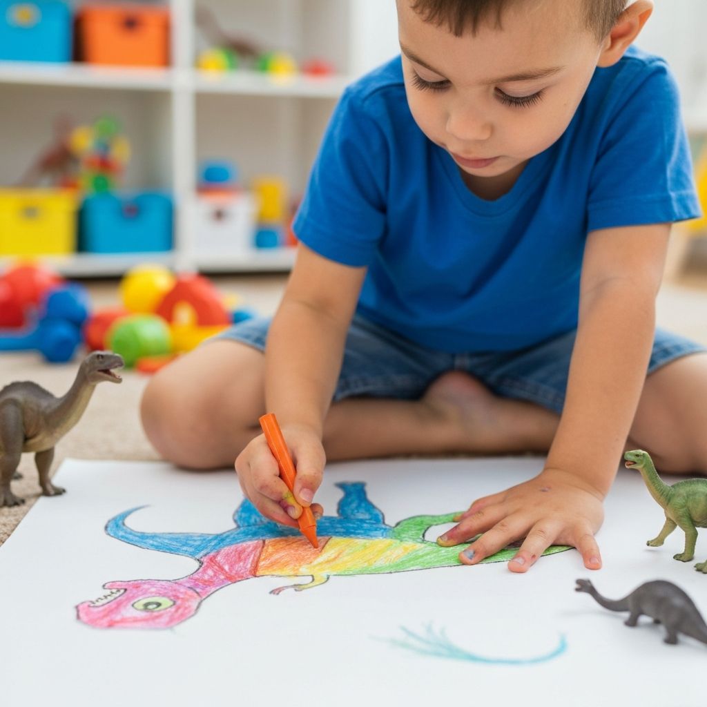 Child's colorful dinosaur drawing