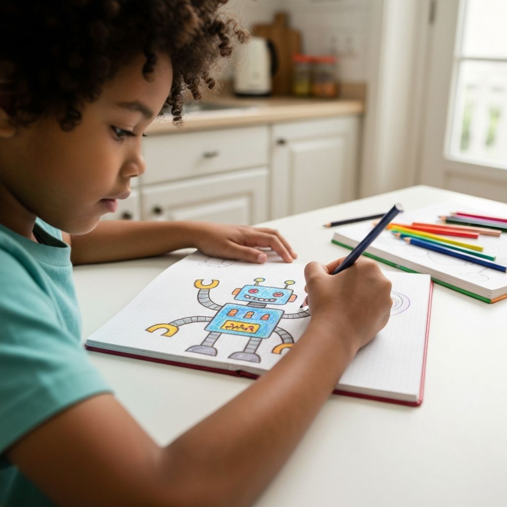 Child's creative robot drawing